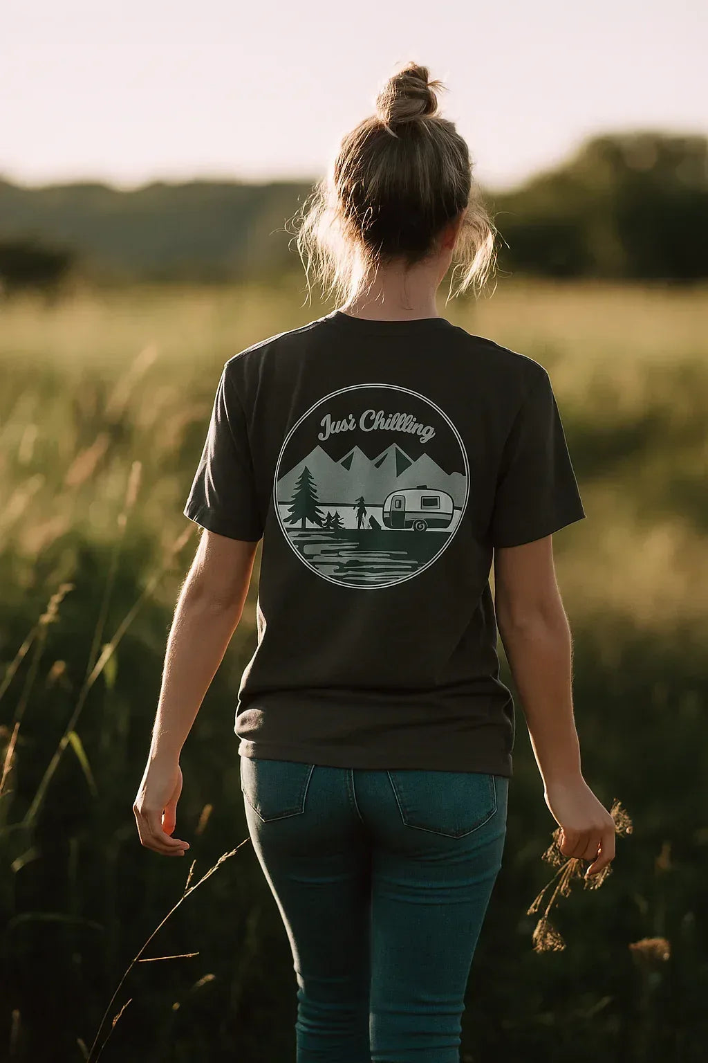 Girl Dog Camper Shirt - Unisex Cotton Tee | Comfortable Classic Fit Crew Neck - Just Chilling Inc.