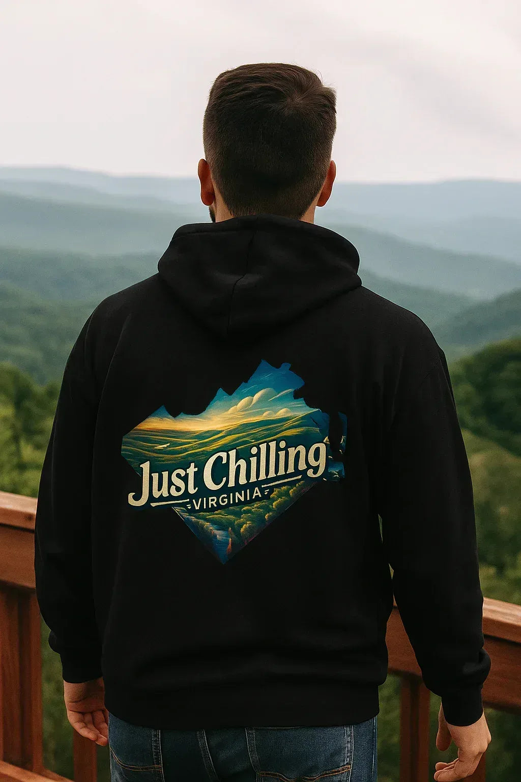 Virginia Scenic Hoodie - Retro Mountain Pullover With Cozy Pouch Pocket - Just Chilling Inc.