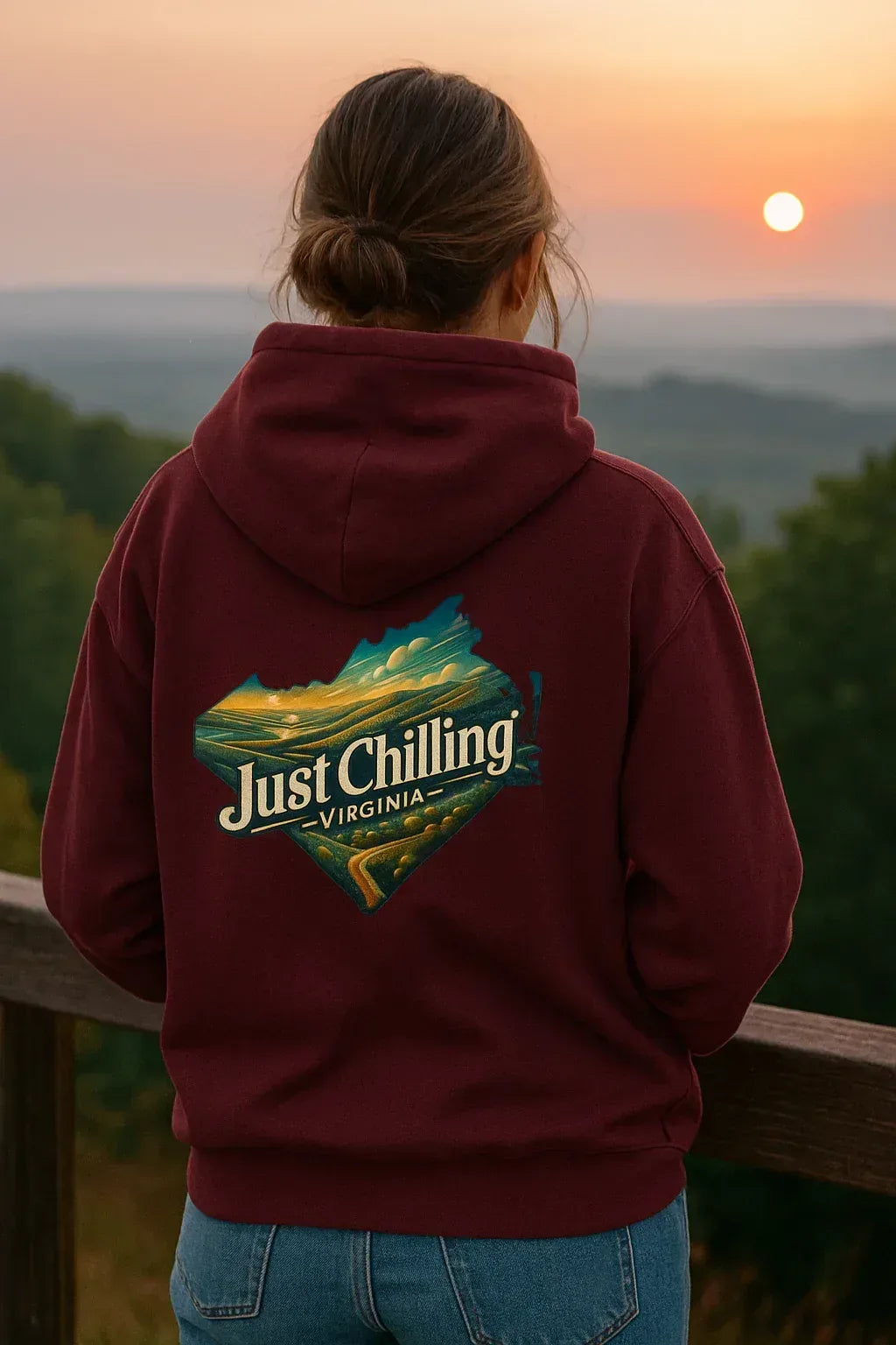 Virginia Scenic Hoodie - Retro Mountain Pullover With Cozy Pouch Pocket - Just Chilling Inc.