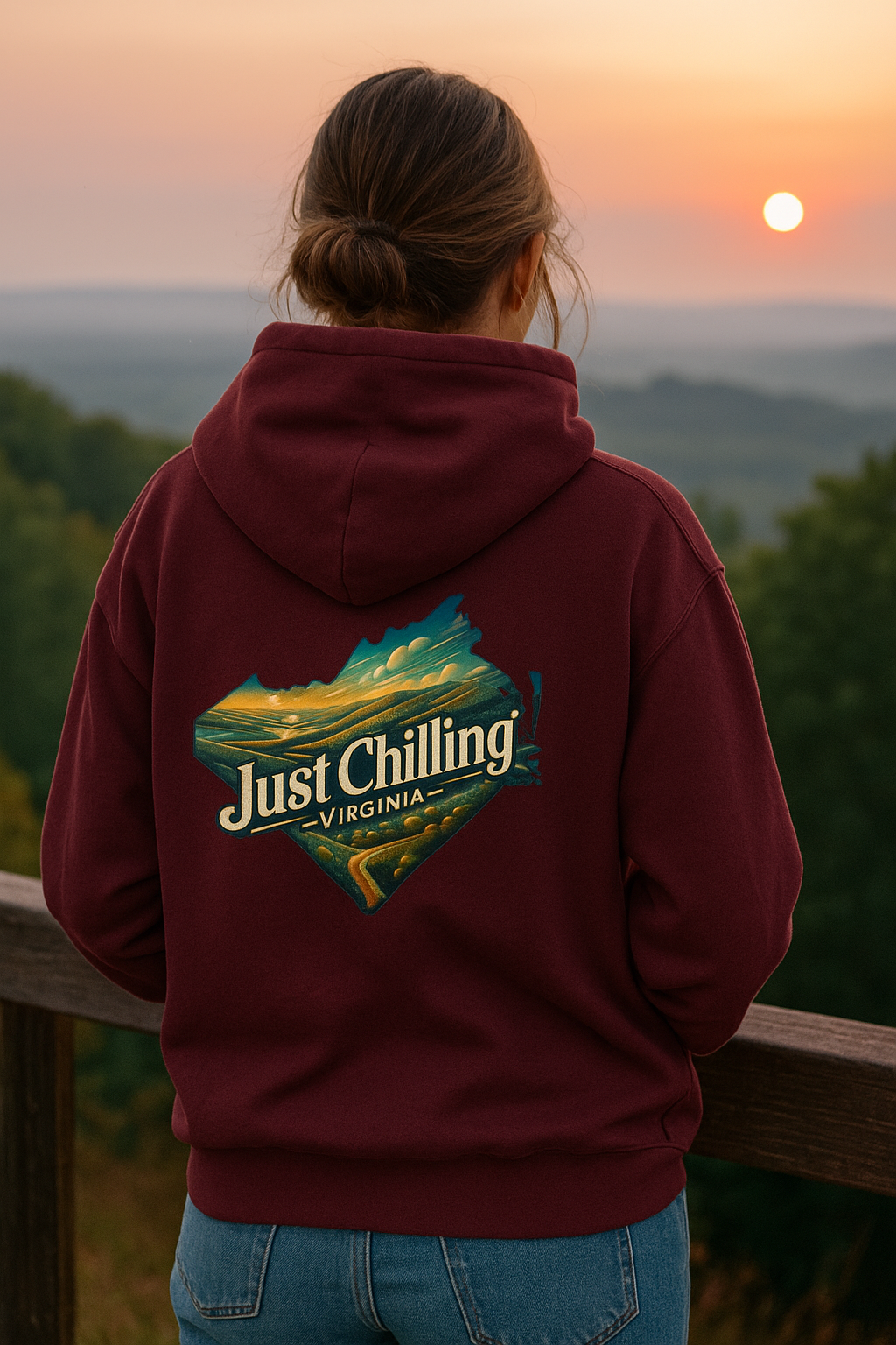 Virginia Scenic Hoodie - Retro Mountain Pullover With Cozy Pouch Pocket