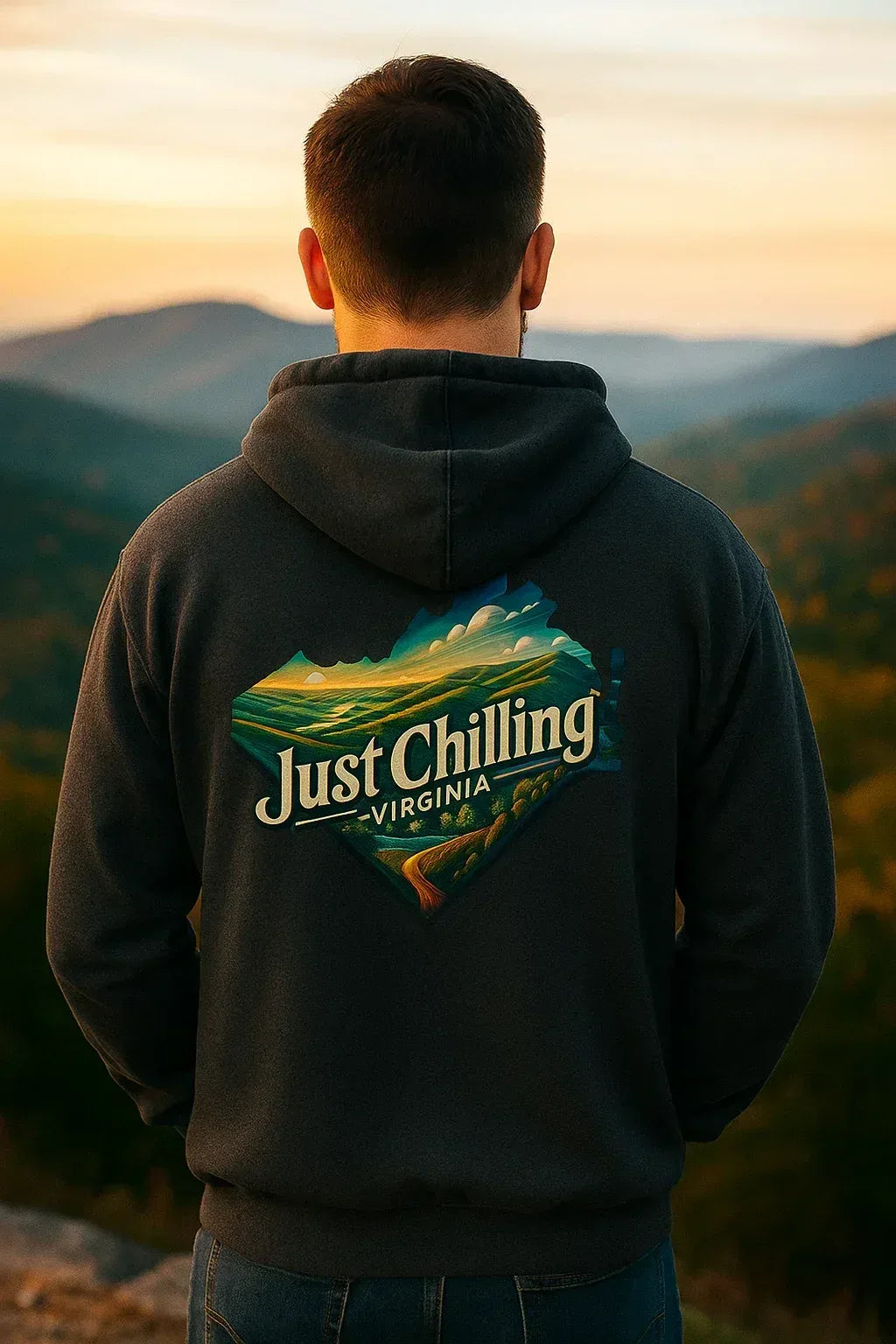 Virginia Scenic Hoodie - Retro Mountain Pullover With Cozy Pouch Pocket - Just Chilling Inc.