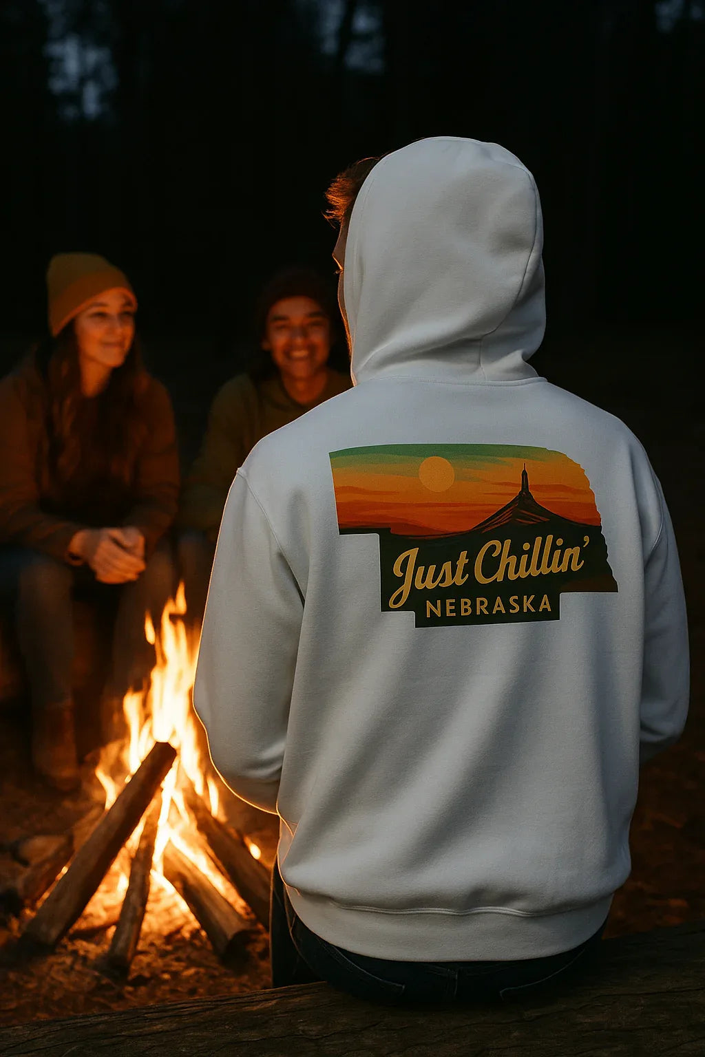 Nebraska Hoodie – Retro Sunset State Pride Sweatshirt | Cozy Cotton Blend Pullover - Just Chilling Inc.