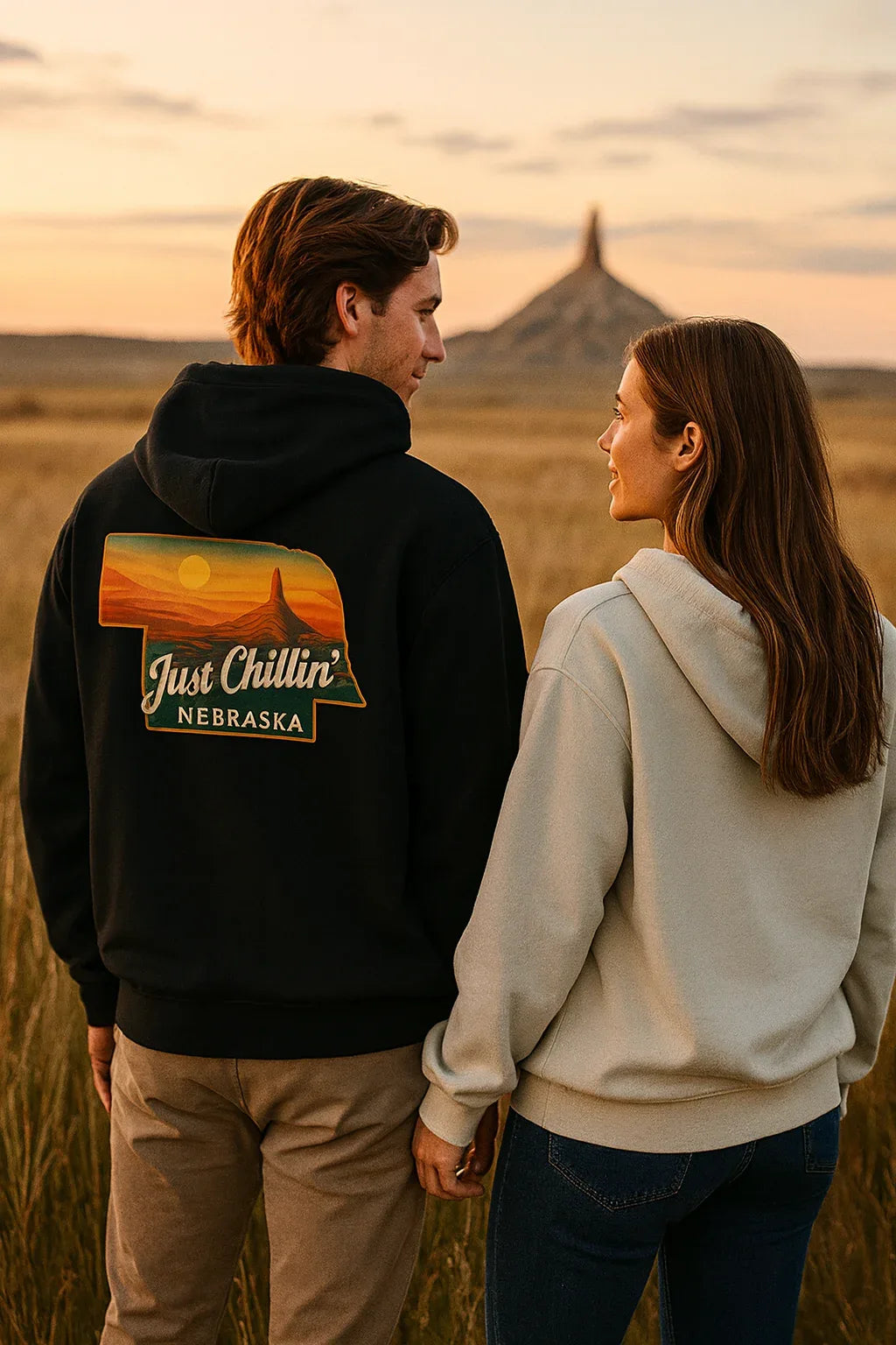 Nebraska Hoodie – Retro Sunset State Pride Sweatshirt | Cozy Cotton Blend Pullover - Just Chilling Inc.