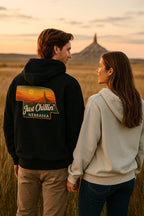 Nebraska Hoodie – Retro Sunset State Pride Sweatshirt | Cozy Cotton Blend Pullover - Just Chilling Inc.