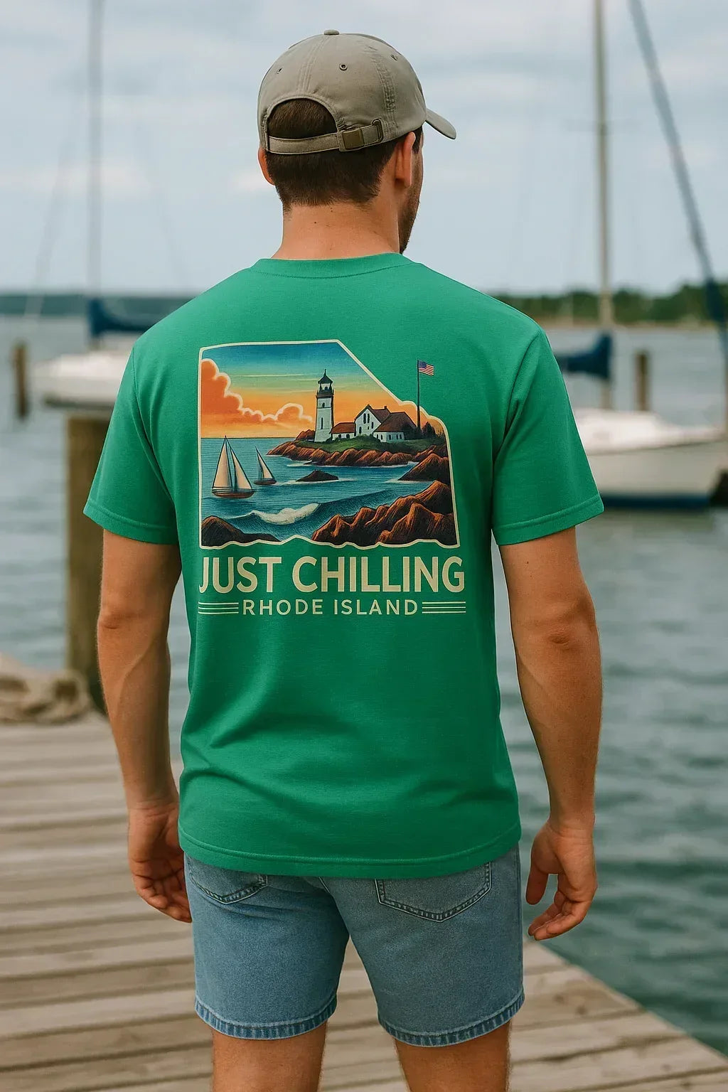 Just Chilling Rhode Island Tee – Unisex Coastal Back Print Beach Shirt - Just Chilling Inc.