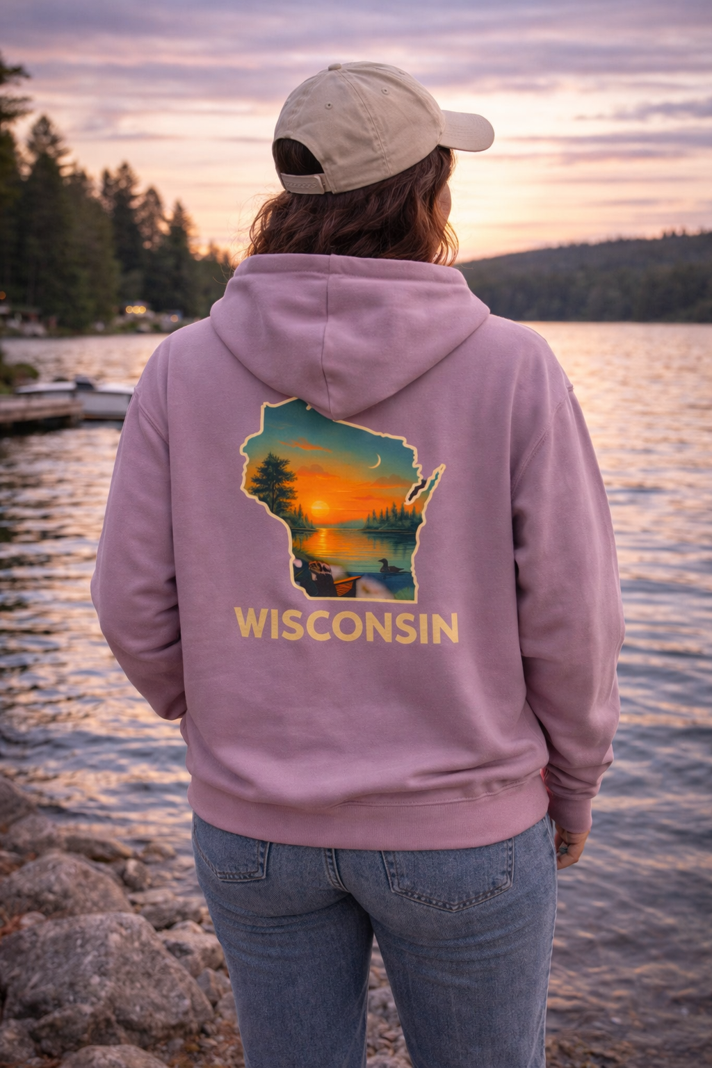 Wisconsin Scenic  Unisex Hoodie — State Silhouette Sunset Sweatshirt