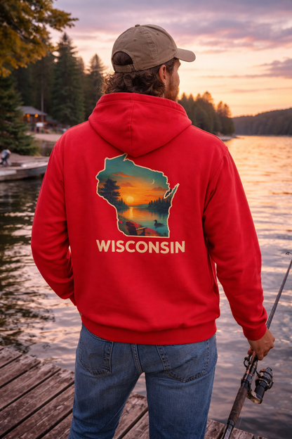 Wisconsin Scenic  Unisex Hoodie — State Silhouette Sunset Sweatshirt