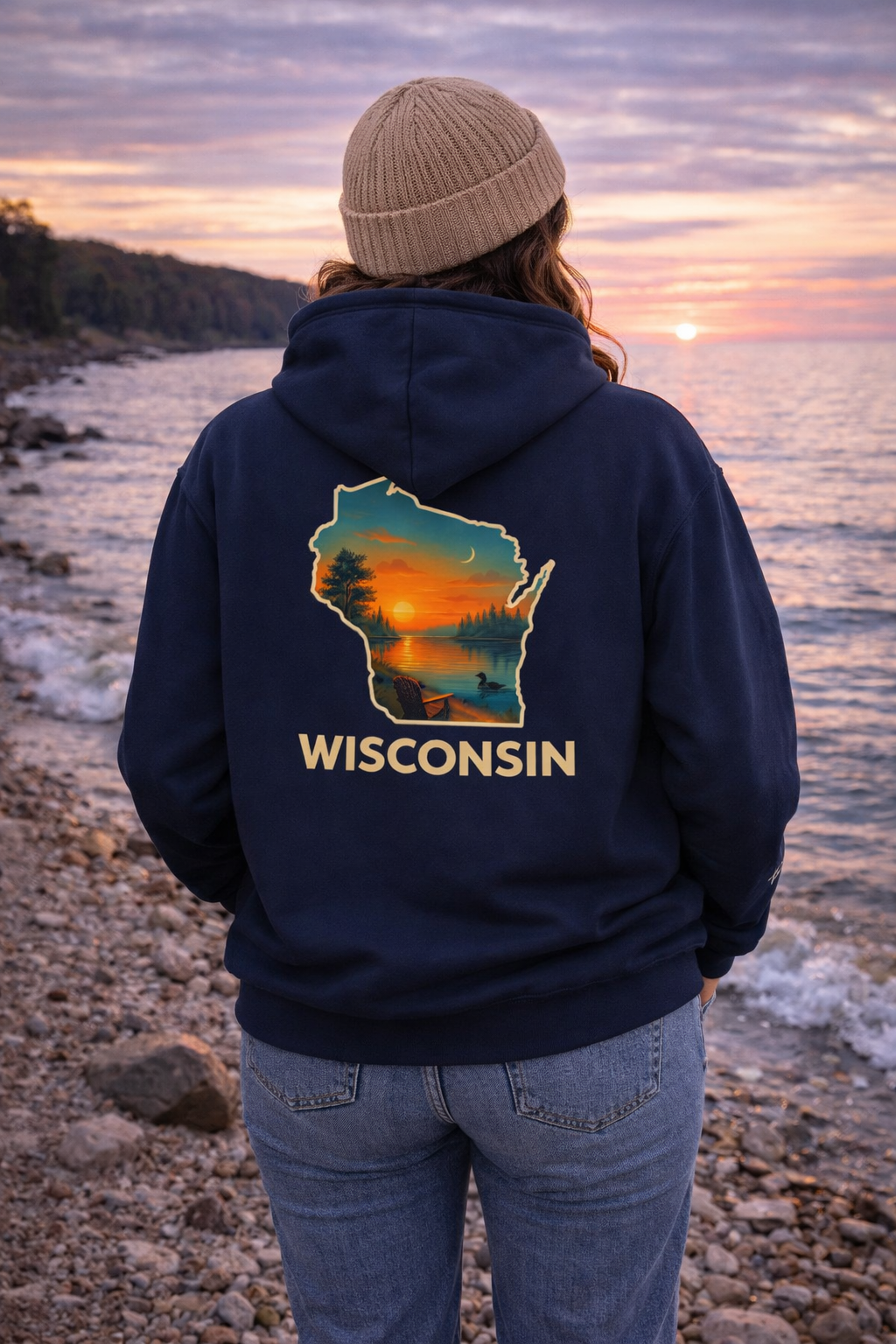 Wisconsin Scenic  Unisex Hoodie — State Silhouette Sunset Sweatshirt