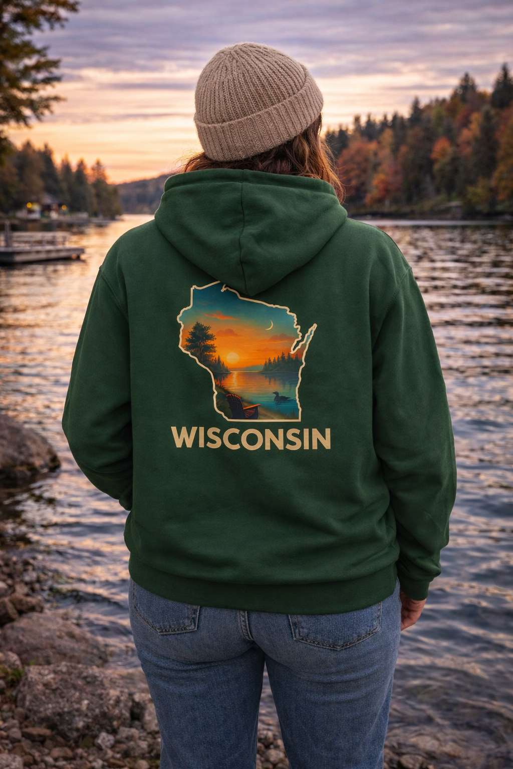 Wisconsin Scenic  Unisex Hoodie — State Silhouette Sunset Sweatshirt