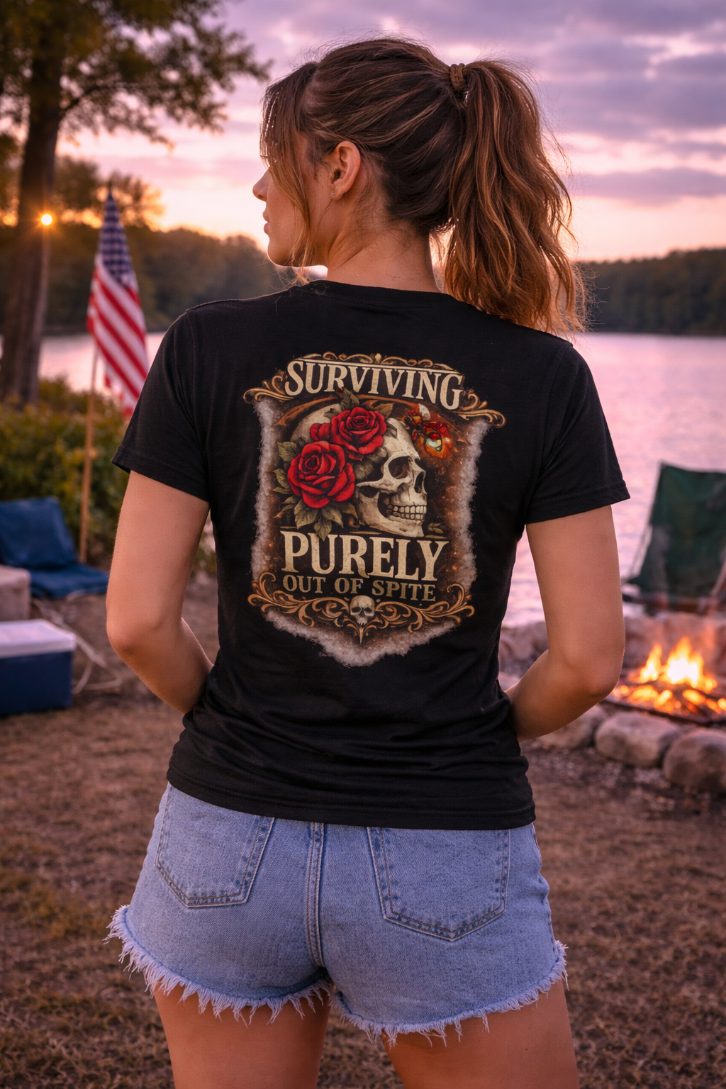 Just Chilling Out, Surviving Out of Spite Tee — Women's Relaxed Vibe Graphic T-Shirt