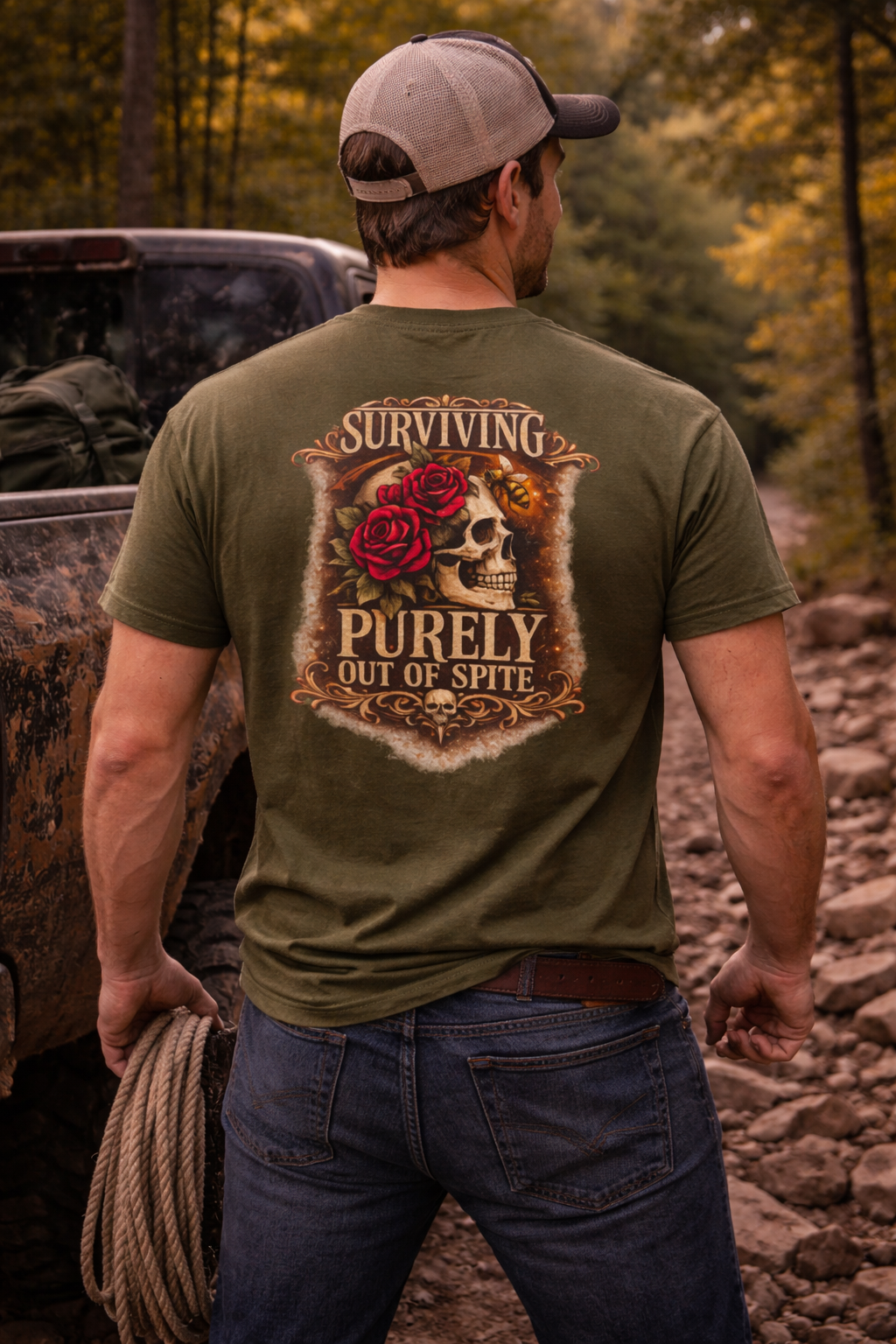 Just Chilling Out, Surviving Out of Spite Tee — Women's Relaxed Vibe Graphic T-Shirt