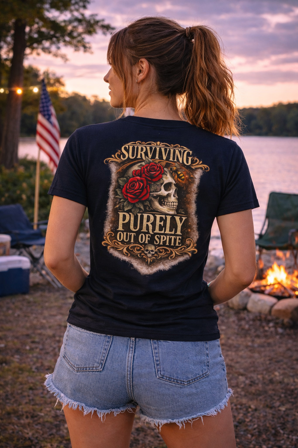 Just Chilling Out, Surviving Out of Spite Tee — Women's Relaxed Vibe Graphic T-Shirt