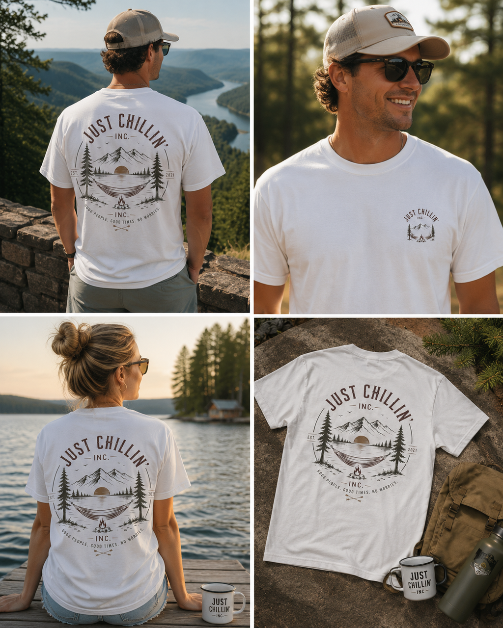 Just Chillin' Inc. Campfire Gathering T-Shirt | Outdoor Tee