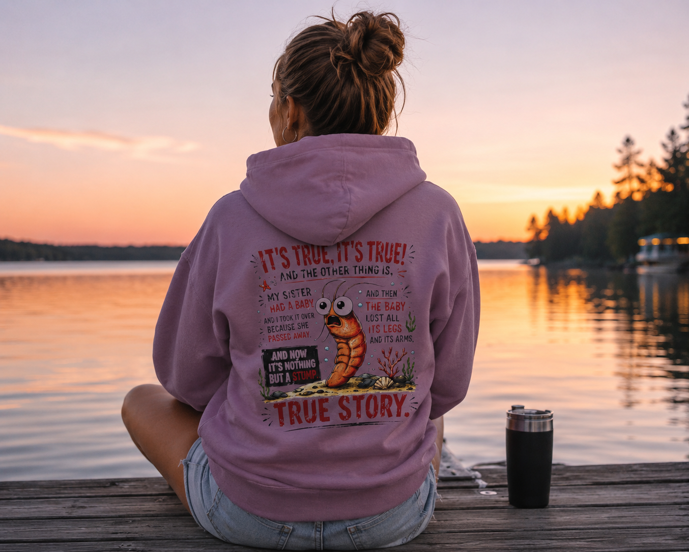 'True Story' Funny  Sharktale's Shrimp Graphic Pullover