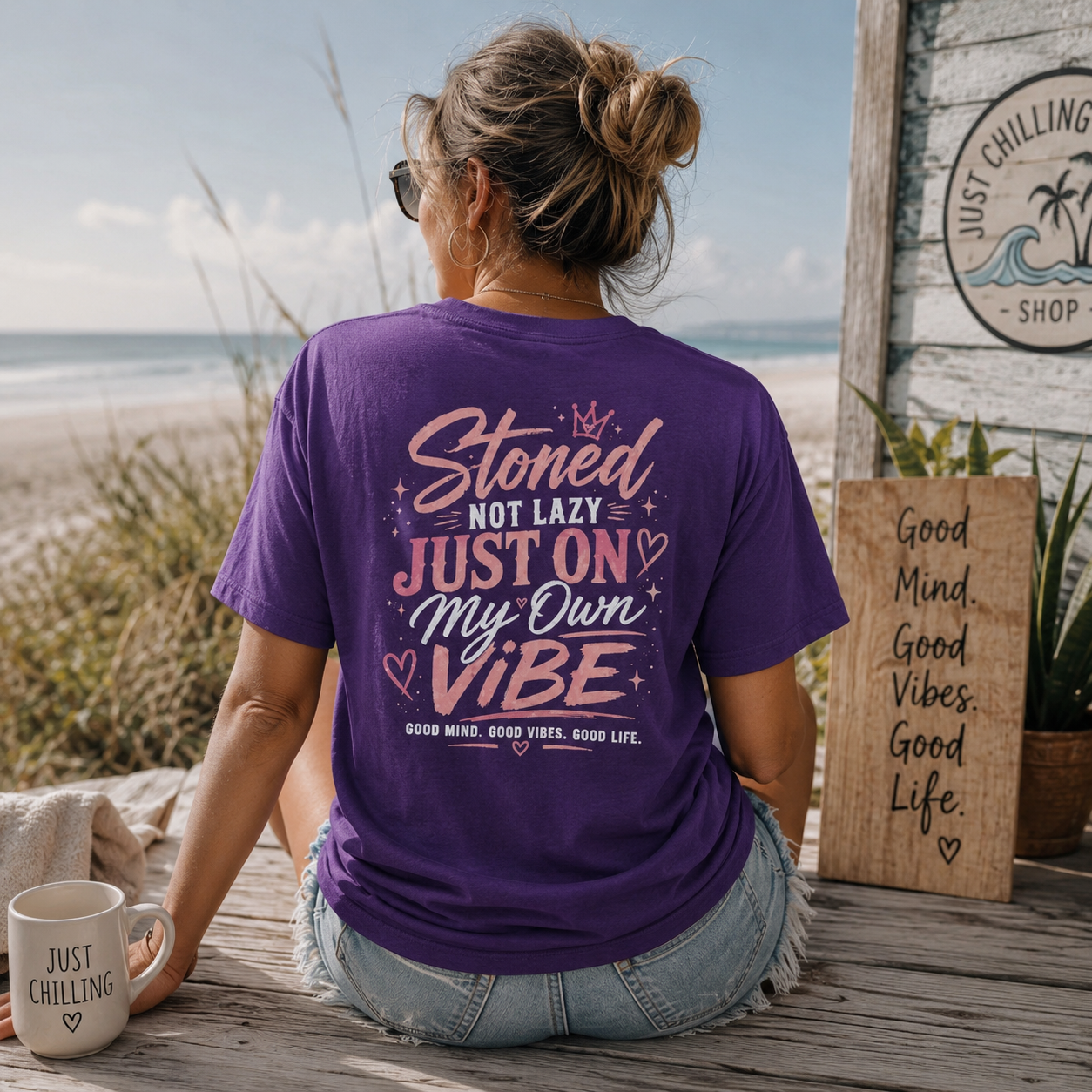 Just Chillin' Tee — "Stoned Not Lazy, Just On My Own Vibe" Graphic Shirt