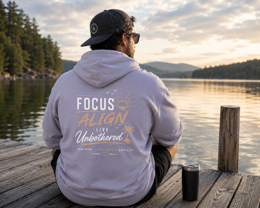 Focus Align Live Unbothered Hoodie — Motivational Palm Tree Graphic Hoodie
