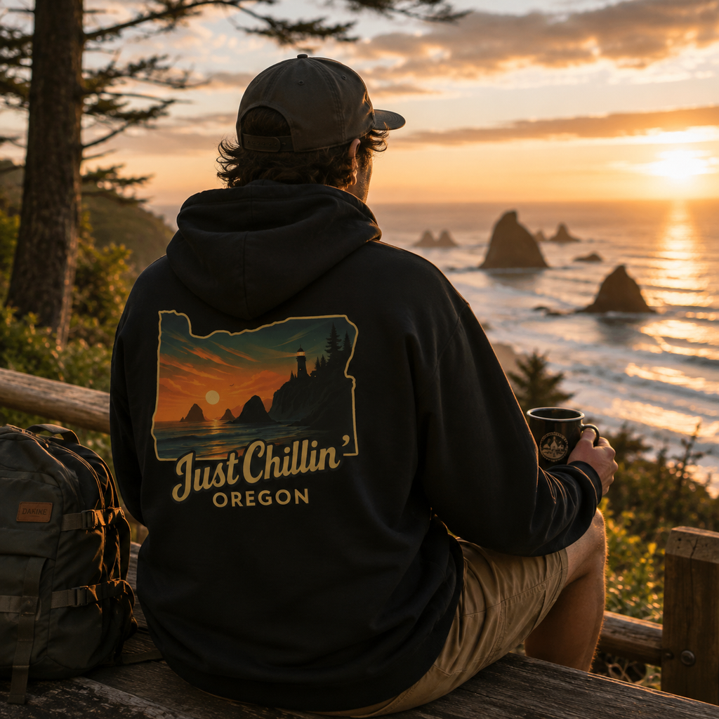 Oregon Sunset Hoodie — "Just Chillin'" Scenic Travel Pullover