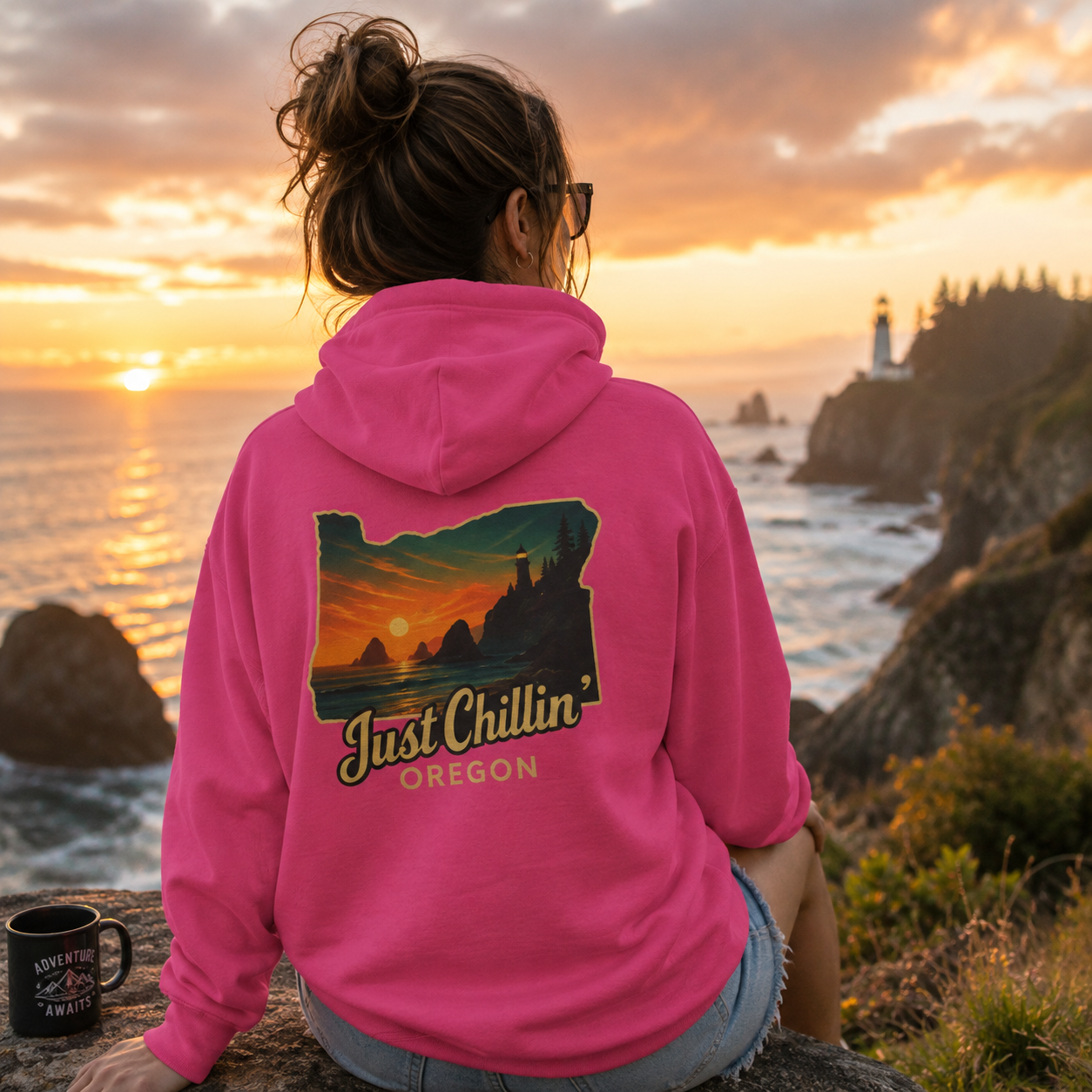 Oregon Sunset Hoodie — "Just Chillin'" Scenic Travel Pullover