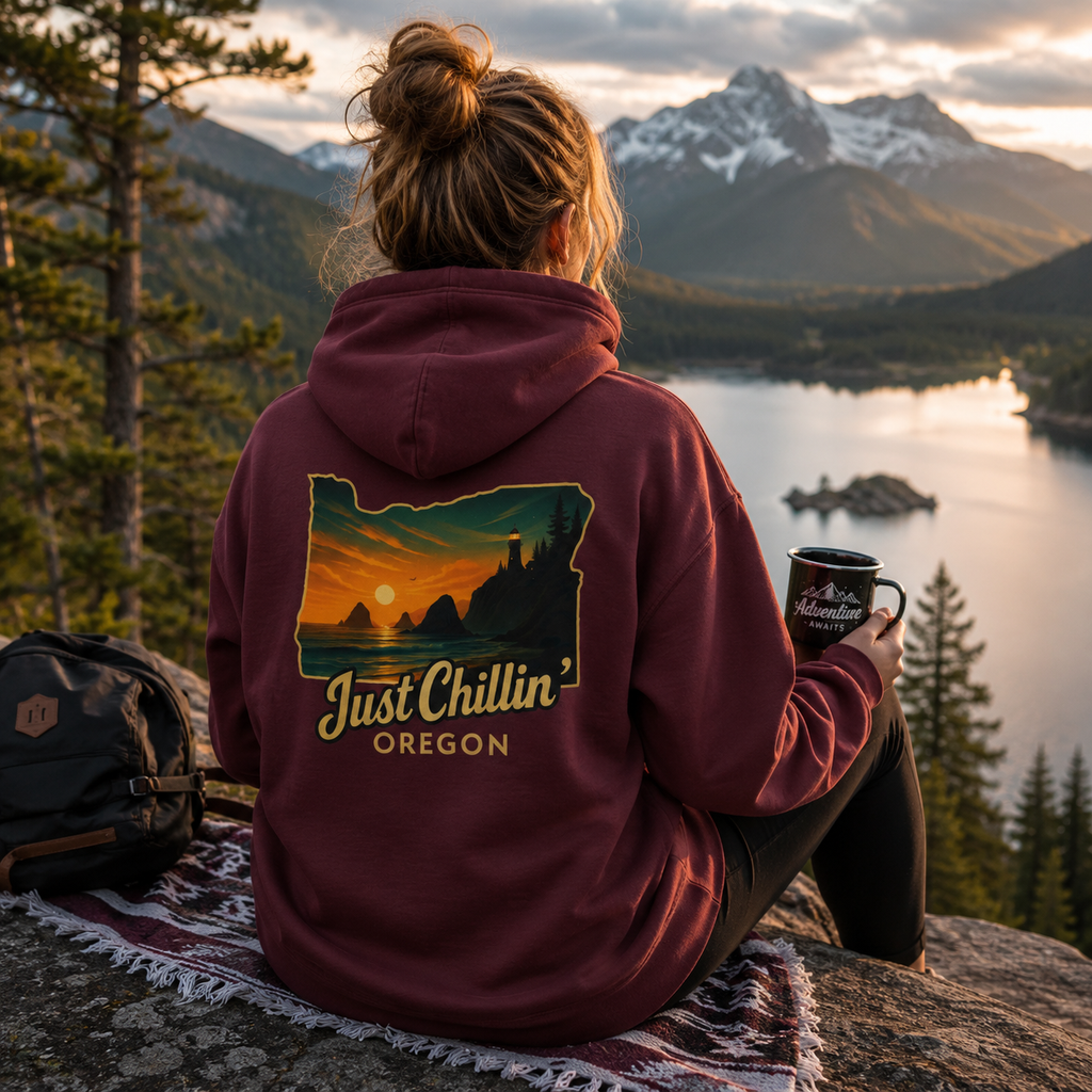 Oregon Sunset Hoodie — "Just Chillin'" Scenic Travel Pullover