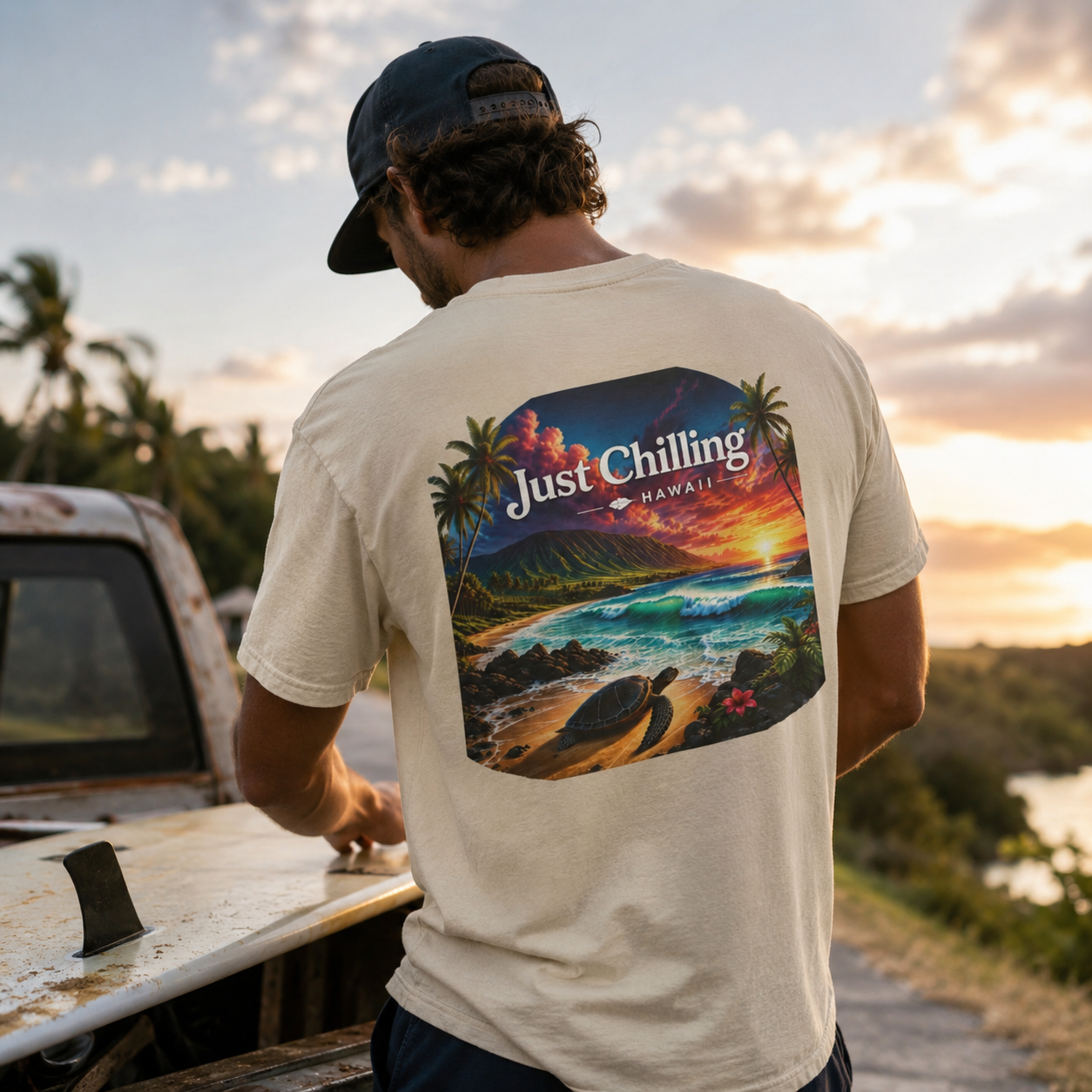 Just Chilling Hawaii Tee — Tropical Sunset Beach T-Shirt