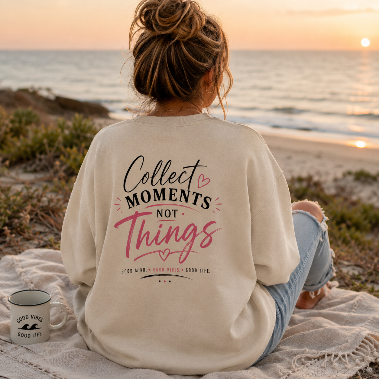 Collect Moments Not Things Crewneck Sweatshirt — Inspirational Graphic Sweatshirt