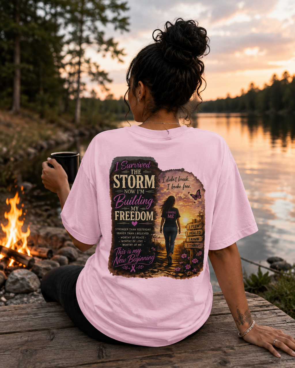 Inspirational Freedom Tee — "I Survived the Storm Now I'm Building Freedom"