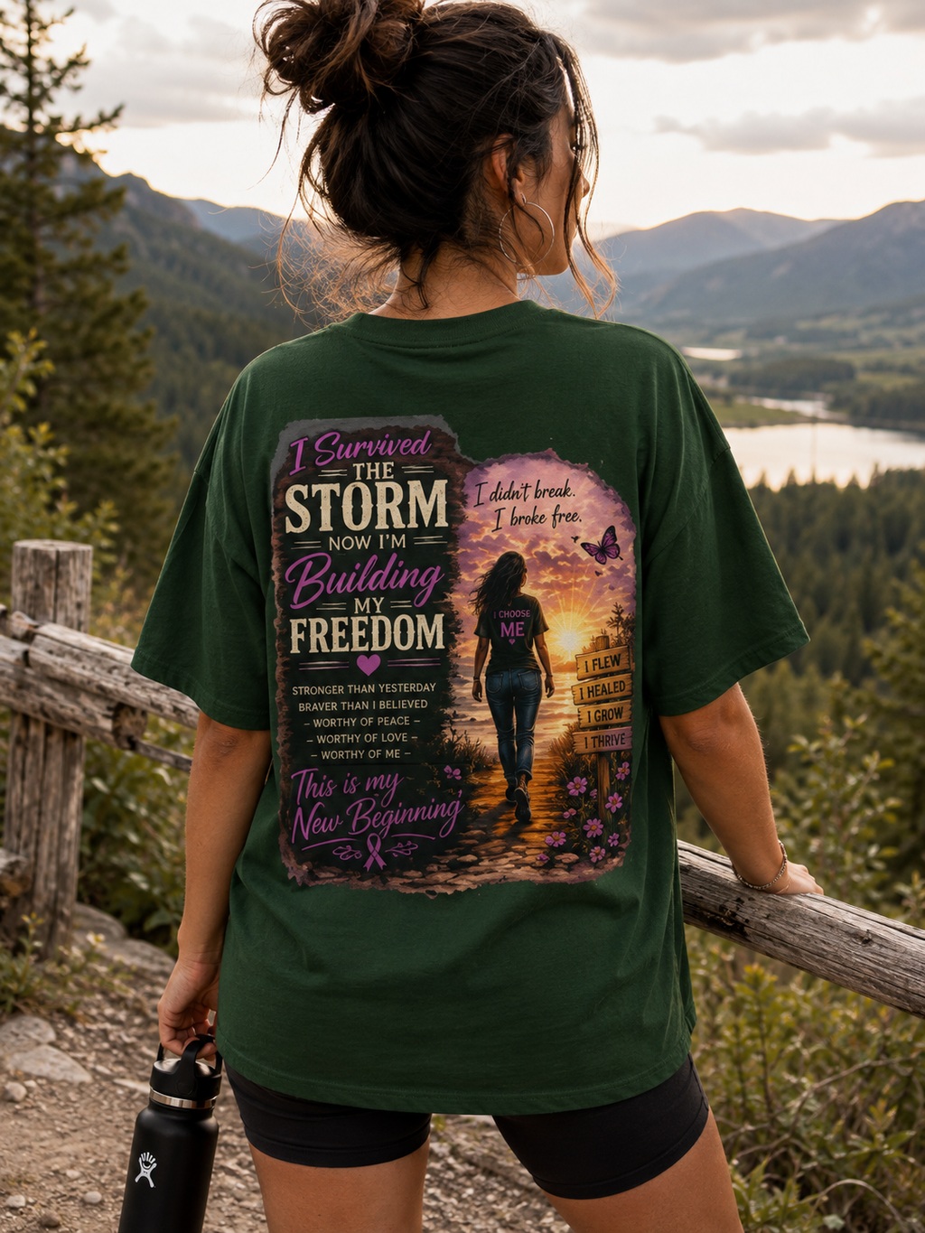 Inspirational Freedom Tee — "I Survived the Storm Now I'm Building Freedom"
