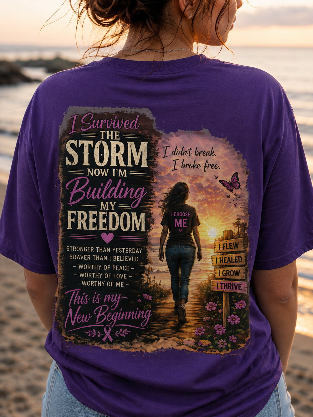 Inspirational Freedom Tee — "I Survived the Storm Now I'm Building Freedom"