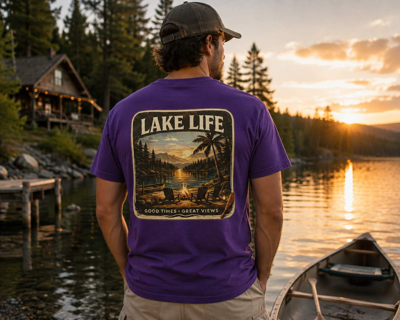 Lake Life T-Shirt — "Just Chilling" Vintage Sunset Tee