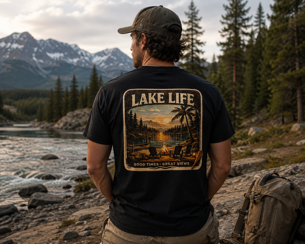 Lake Life T-Shirt — "Just Chilling" Vintage Sunset Tee