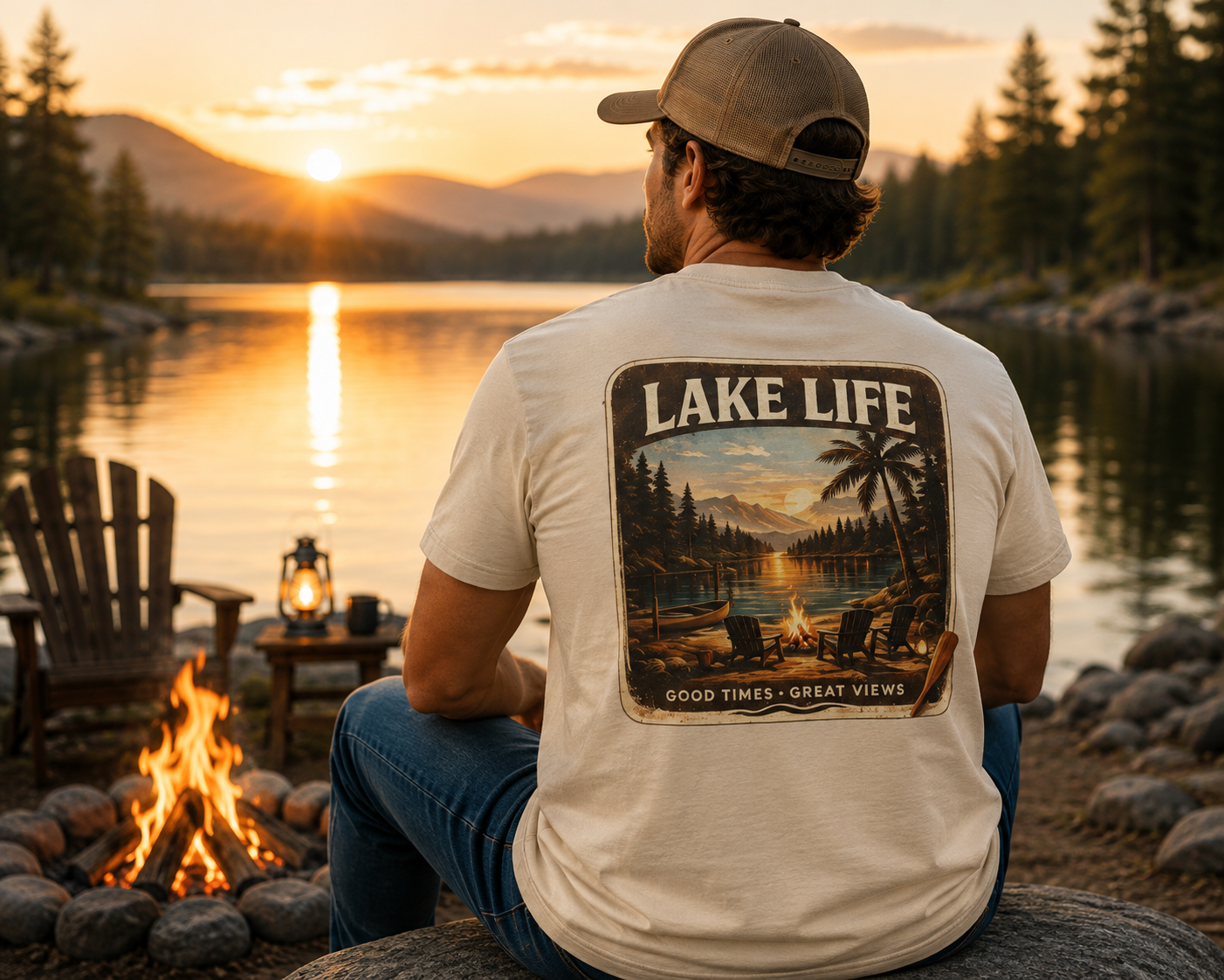 Lake Life T-Shirt — "Just Chilling" Vintage Sunset Tee
