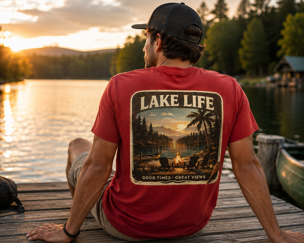 Lake Life T-Shirt — "Just Chilling" Vintage Sunset Tee