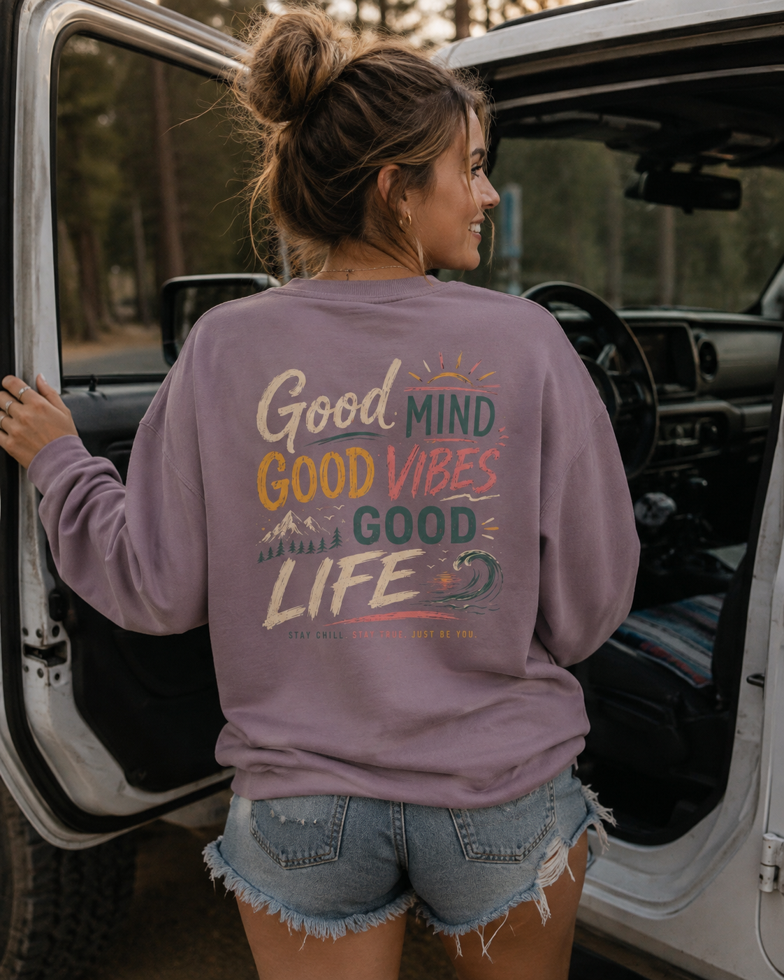 Sweatshirt — "Good Mind, Good Vibes, Good Life" Inspirational Crewneck