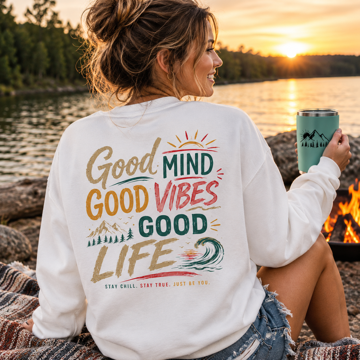 Sweatshirt — "Good Mind, Good Vibes, Good Life" Inspirational Crewneck