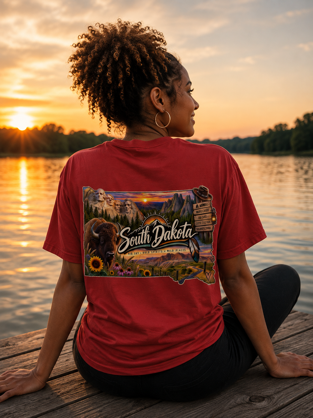 South Dakota State Map T-Shirt — Scenic Sunset & Sunflower Travel Tee