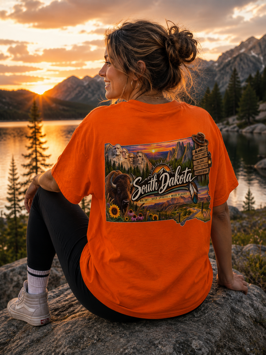 South Dakota State Map T-Shirt — Scenic Sunset & Sunflower Travel Tee