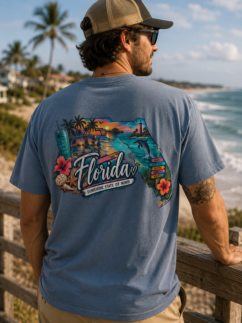 Florida Vintage Map T‑Shirt — Retro Beach State Graphic Tee