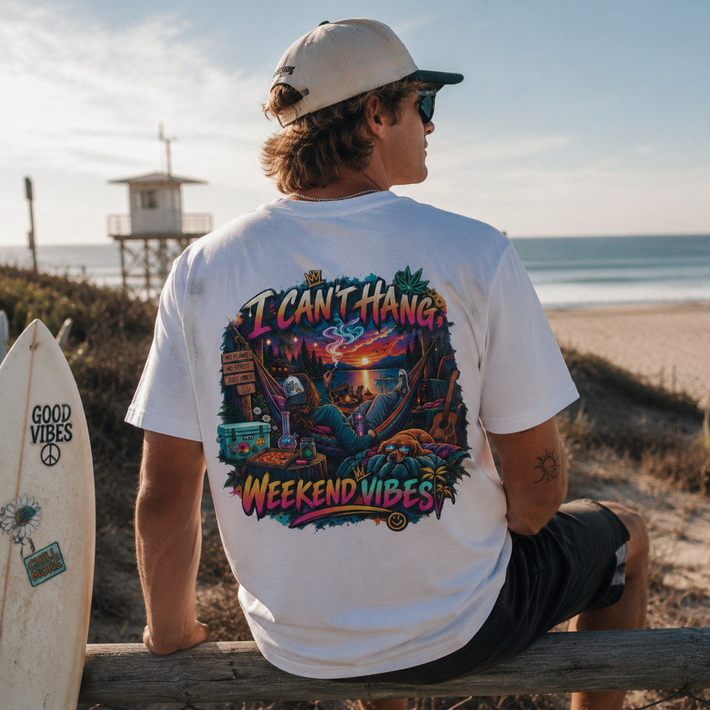 Beach Sunset Tee — "I Can't Hang" Weekend Vibes Graphic T-Shirt