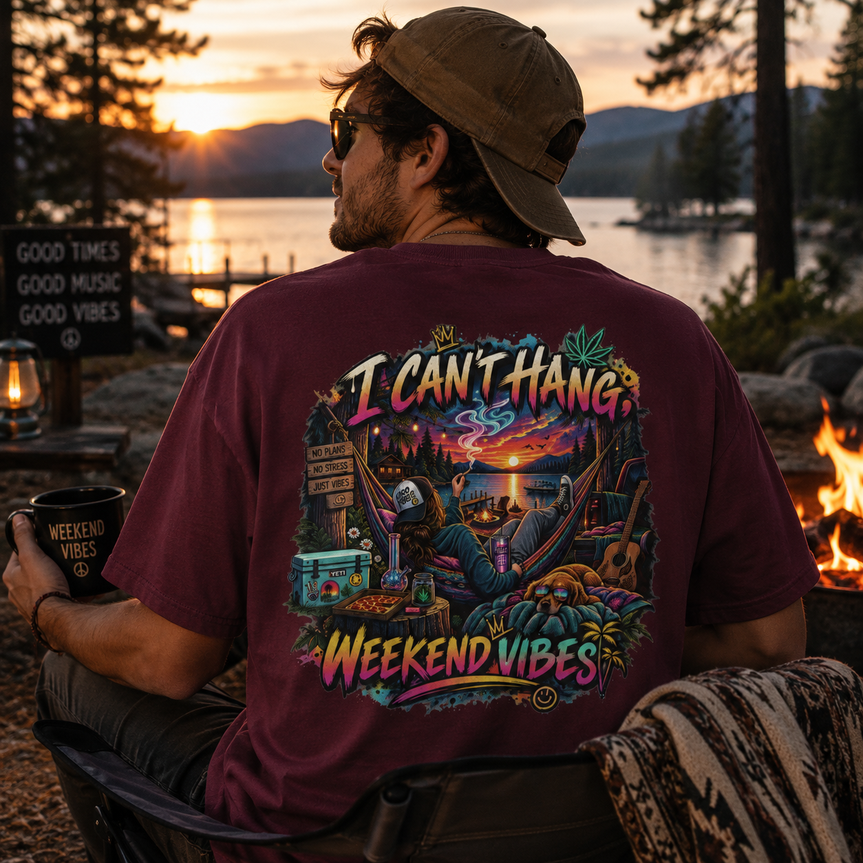 Beach Sunset Tee — "I Can't Hang" Weekend Vibes Graphic T-Shirt
