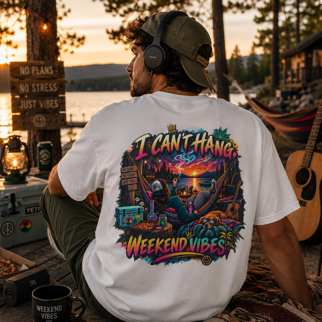 Beach Sunset Tee — "I Can't Hang" Weekend Vibes Graphic T-Shirt