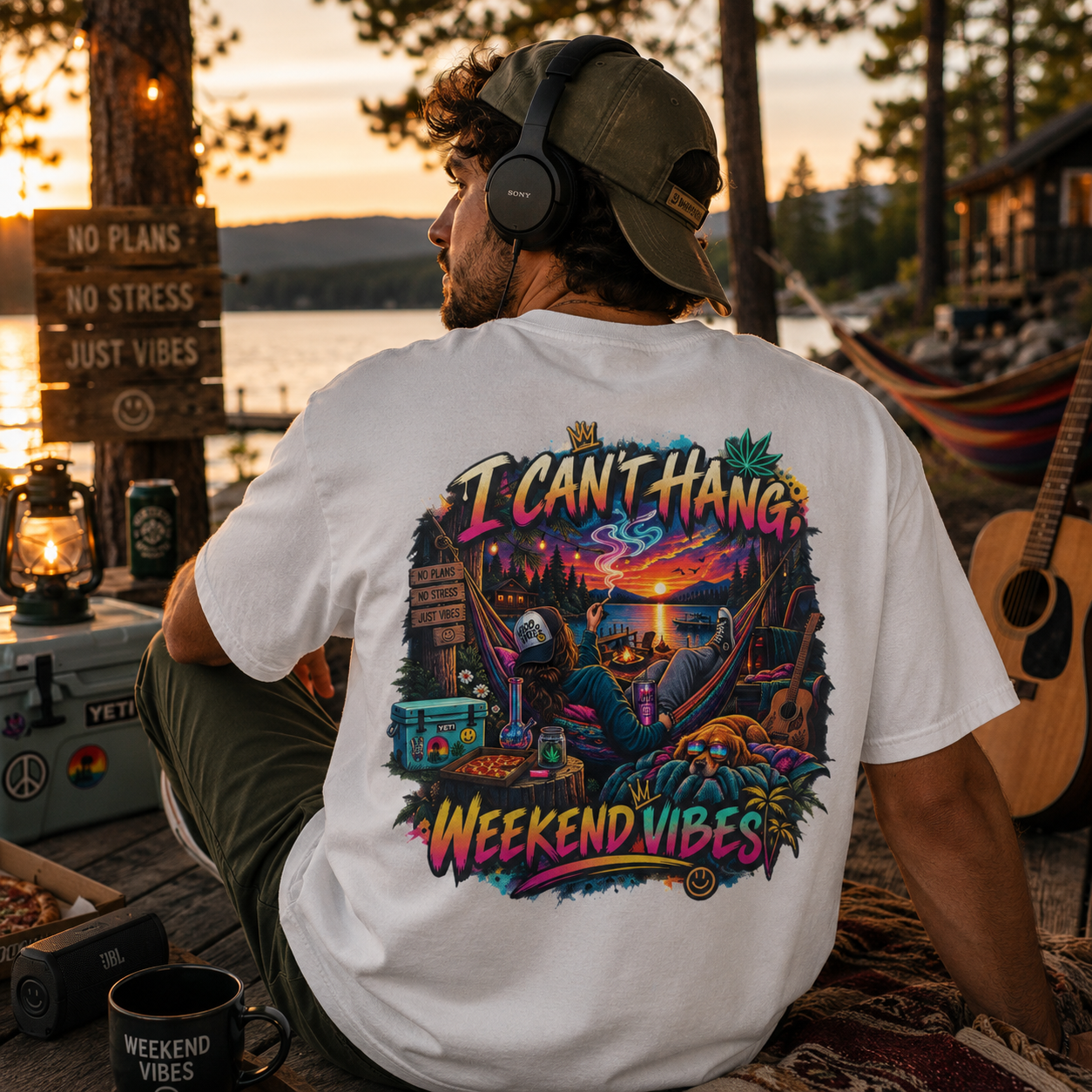 Beach Sunset Tee — "I Can't Hang" Weekend Vibes Graphic T-Shirt