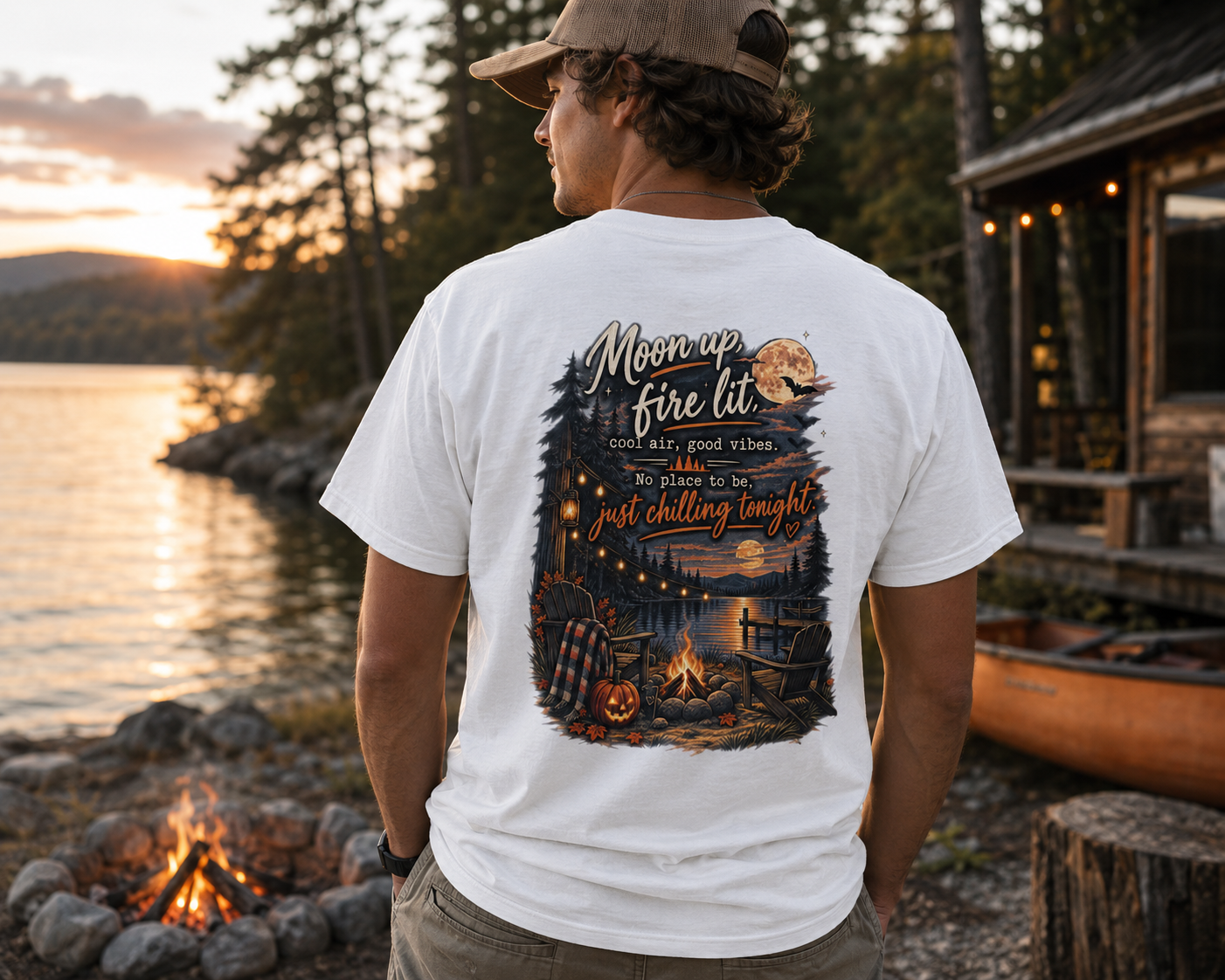Campfire Night Tee — "Moon up, fire lit" Graphic T-Shirt