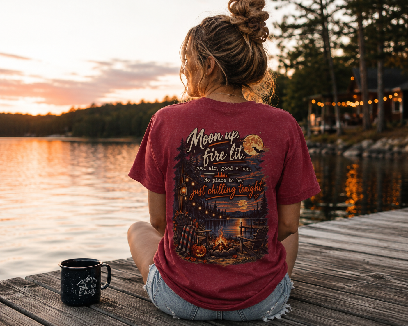 Campfire Night Tee — "Moon up, fire lit" Graphic T-Shirt