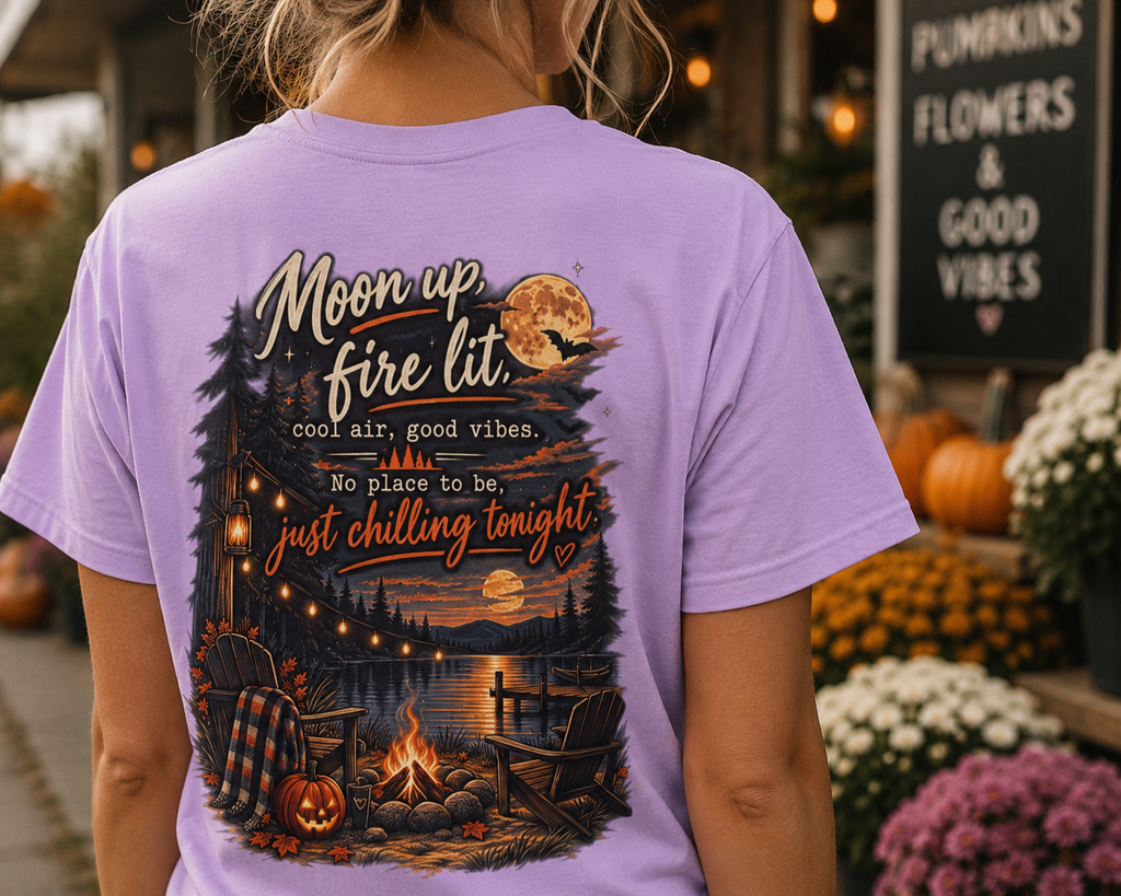 Campfire Night Tee — "Moon up, fire lit" Graphic T-Shirt