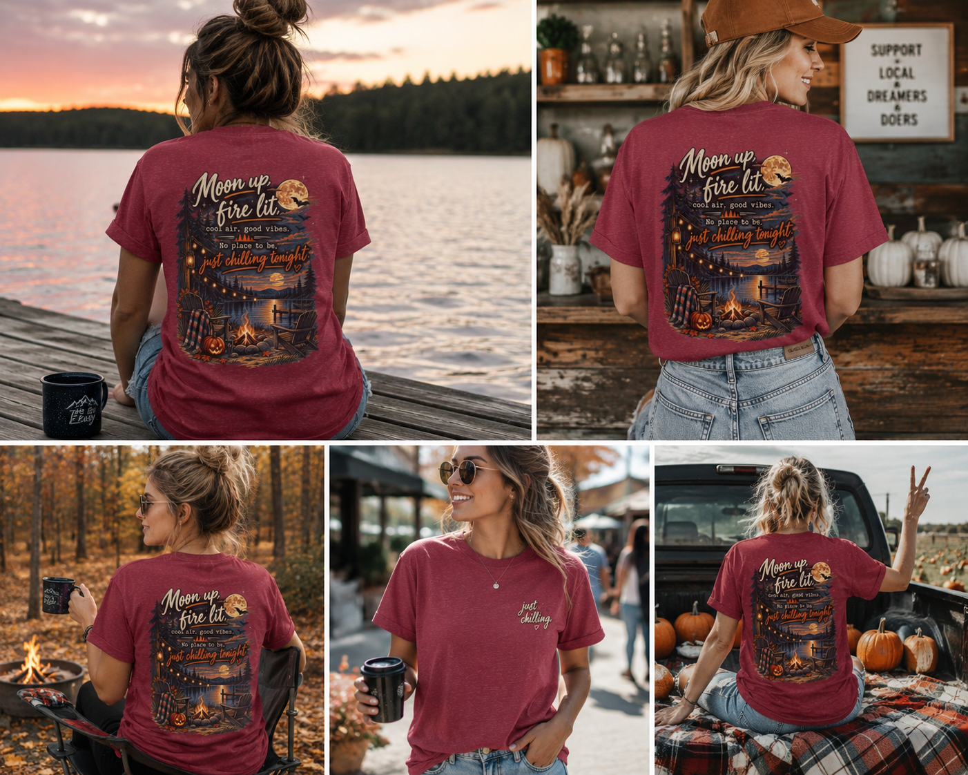 Campfire Night Tee — "Moon up, fire lit" Graphic T-Shirt