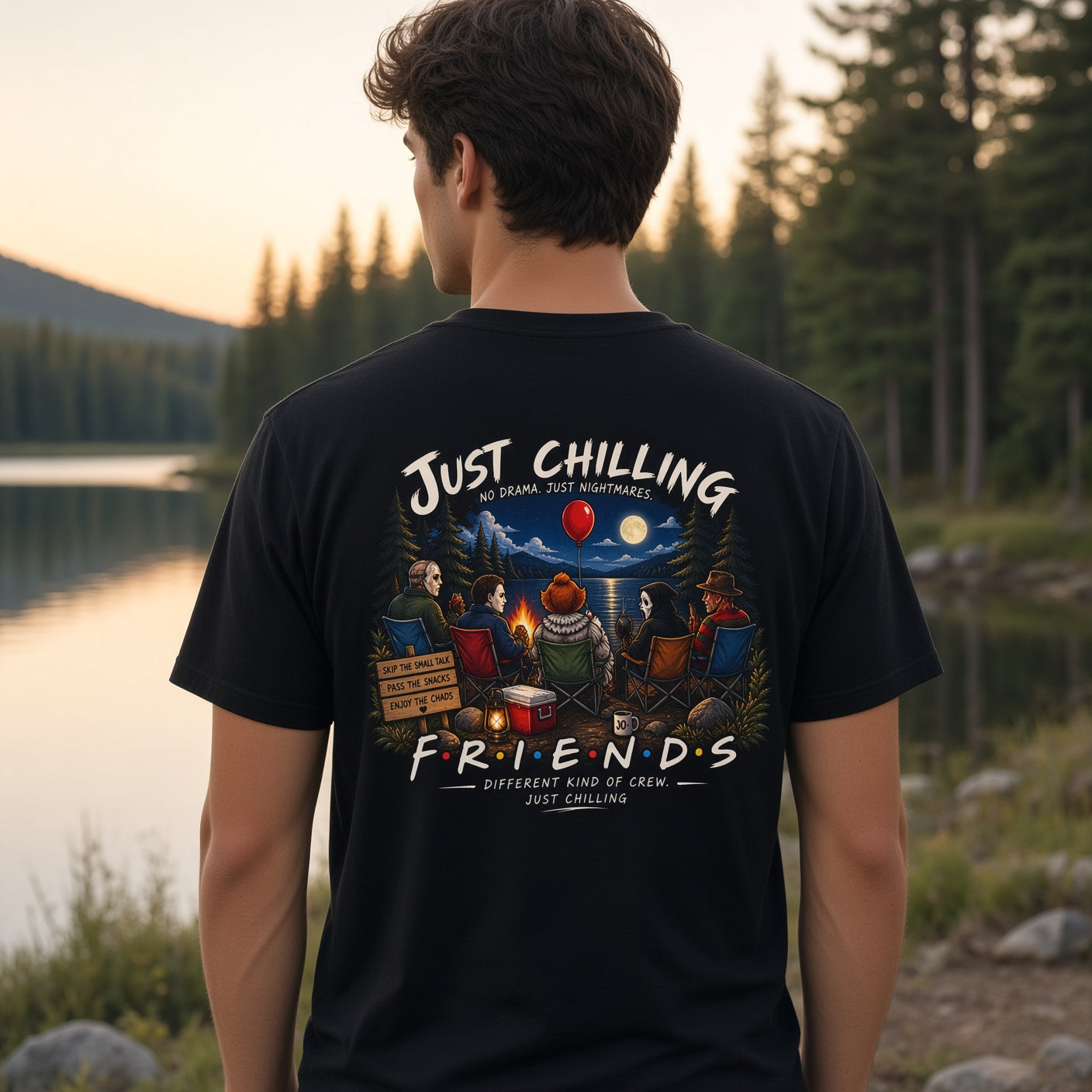 All Your Favorite Creepy Friends T-Shirt – Horror Movie Villains “Just Chilling” Graphic Tee | Made in the USA