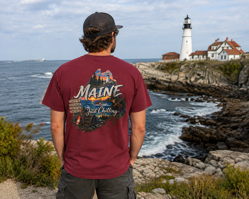 Just Chilling Scenic Tee – Coastal Escape- Maine Edition
