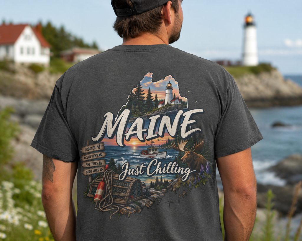 Just Chilling Scenic Tee – Coastal Escape- Maine Edition