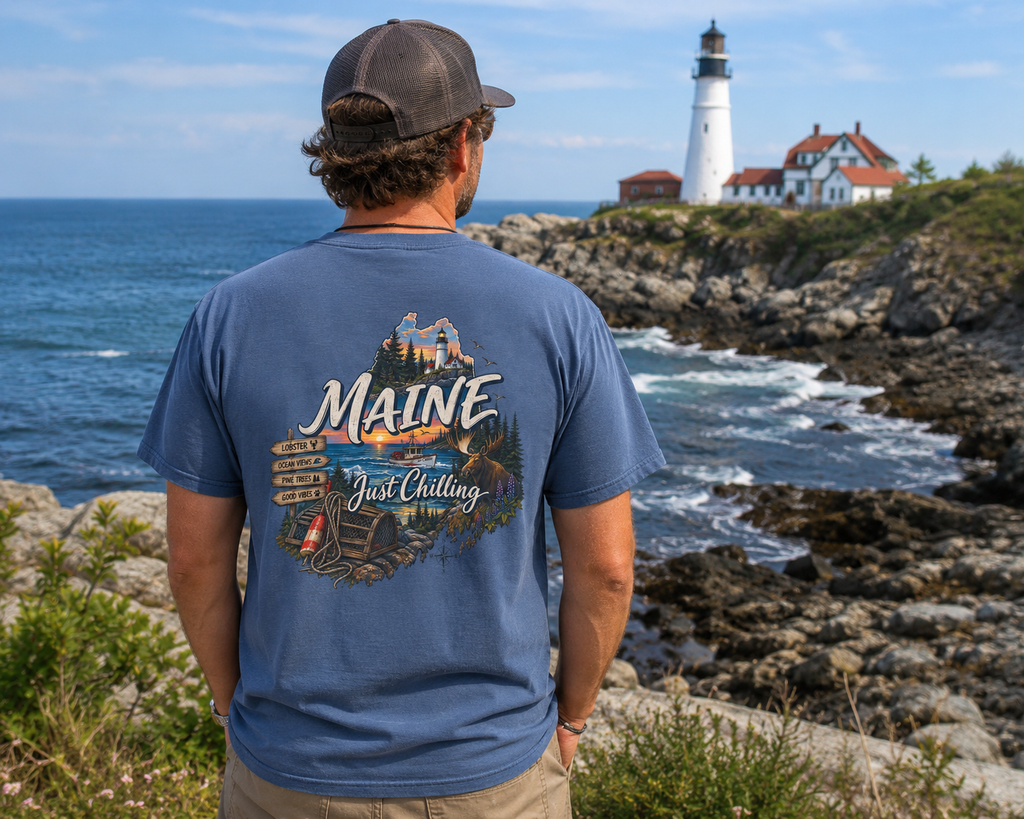 Just Chilling Scenic Tee – Coastal Escape- Maine Edition