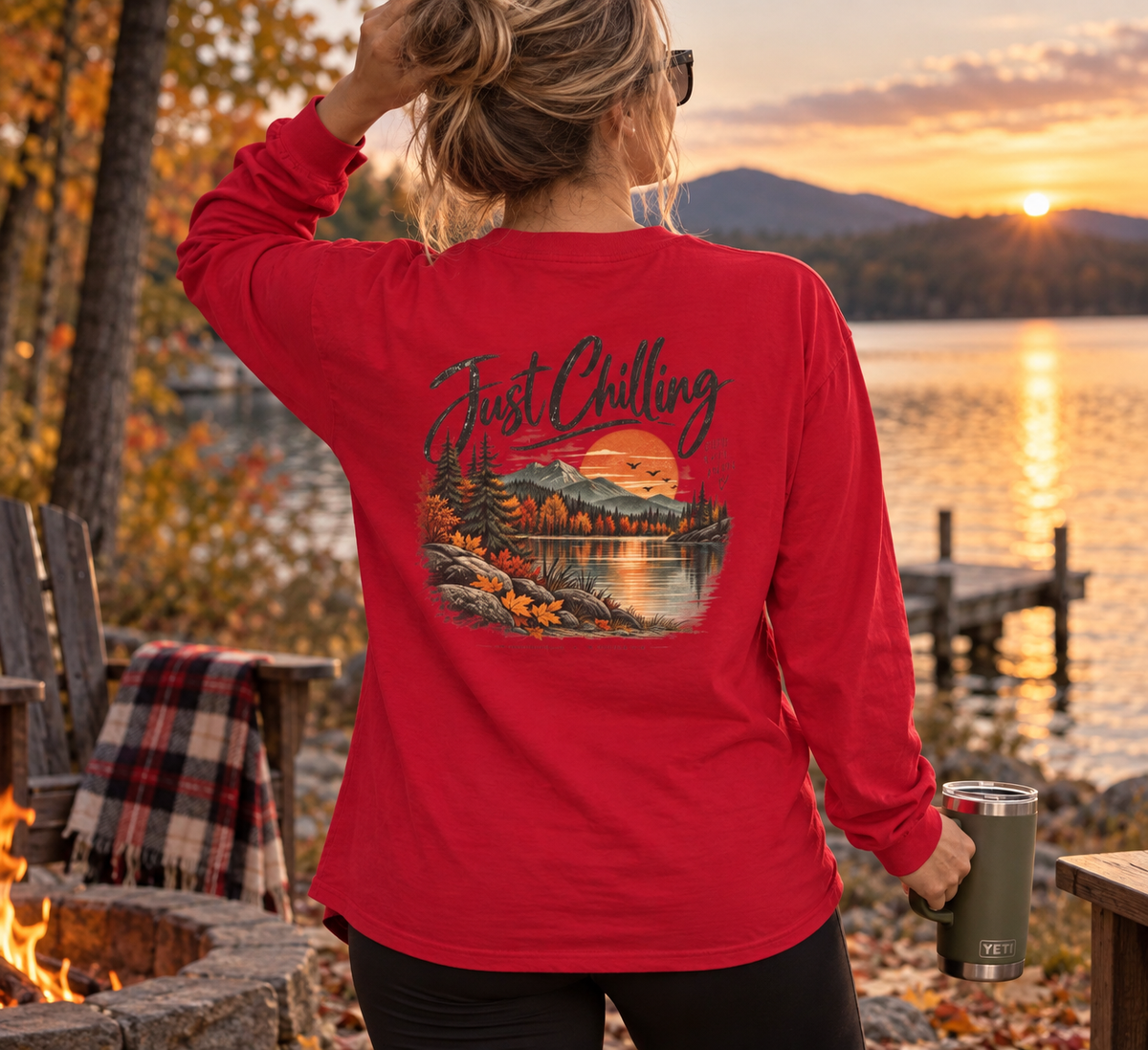 Just Chilling Sweatshirt — Cozy Lake Sunset Crewneck